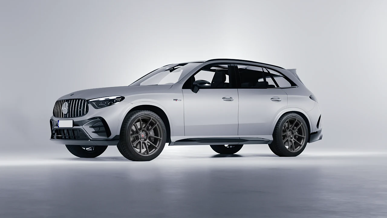 Mercedes-Benz Glc63 S AMG E Performance 2023 on HRE Performance Wheels RC104 forged wheels, front three-quarter view