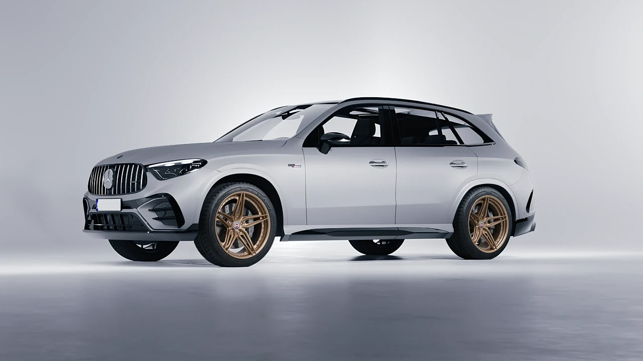 Mercedes-Benz Glc63 S AMG E Performance 2023 on HRE Performance Wheels S107SC forged wheels, front three-quarter view