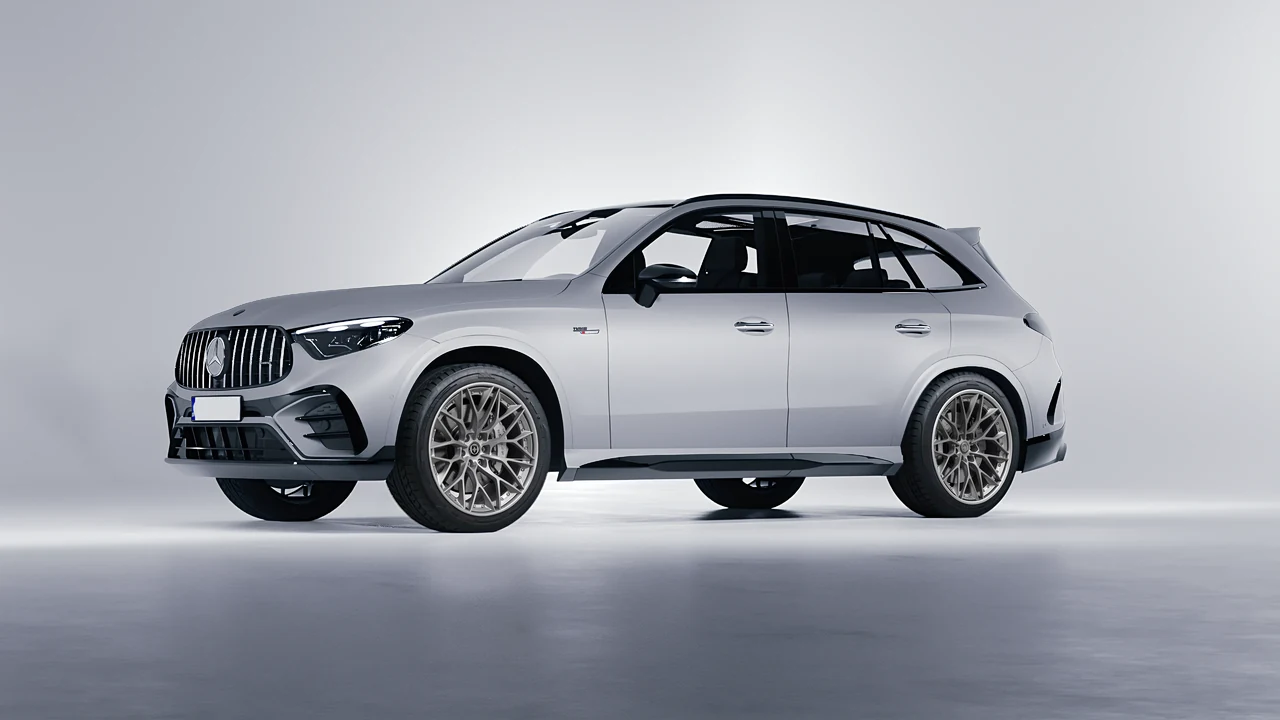 Mercedes-Benz Glc63 S AMG E Performance 2023 on HRE Performance Wheels S200 forged wheels, front three-quarter view