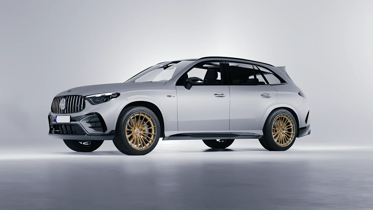 Mercedes-Benz Glc63 S AMG E Performance 2023 on HRE Performance Wheels S209H forged wheels, front three-quarter view