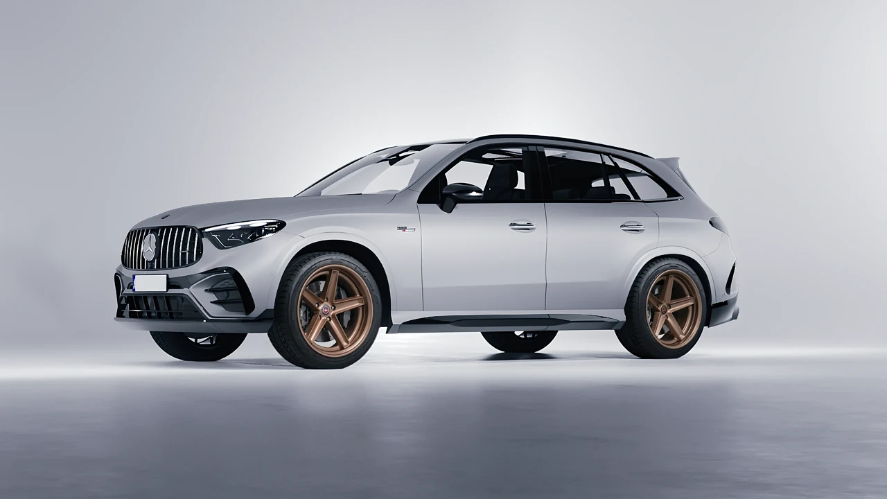 Mercedes-Benz Glc63 S AMG E Performance 2023 on HRE Performance Wheels Tusk forged wheels, front three-quarter view