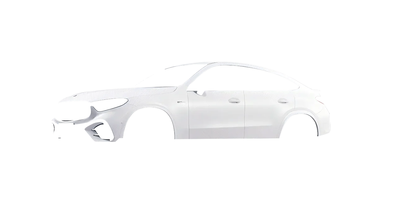 Mercedes-Benz Glc63 S AMG E Performance Coupe 2023 wrapped in Carbon Fiber White (Avery Dennison SW900-115-X), front three-quarter view