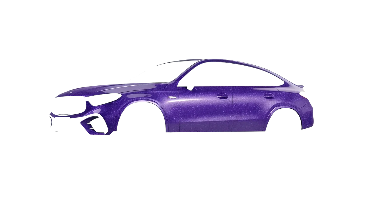 Mercedes-Benz Glc63 S AMG E Performance Coupe 2023 wrapped in Purple (Avery Dennison SW900-587-D), front three-quarter view