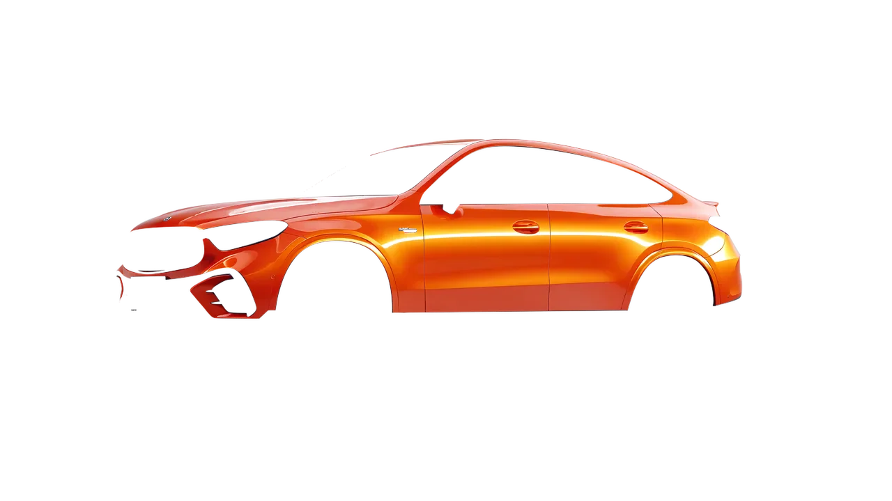 Mercedes-Benz Glc63 S AMG E Performance Coupe 2023 wrapped in Fiery Orange (3M G364), front three-quarter view