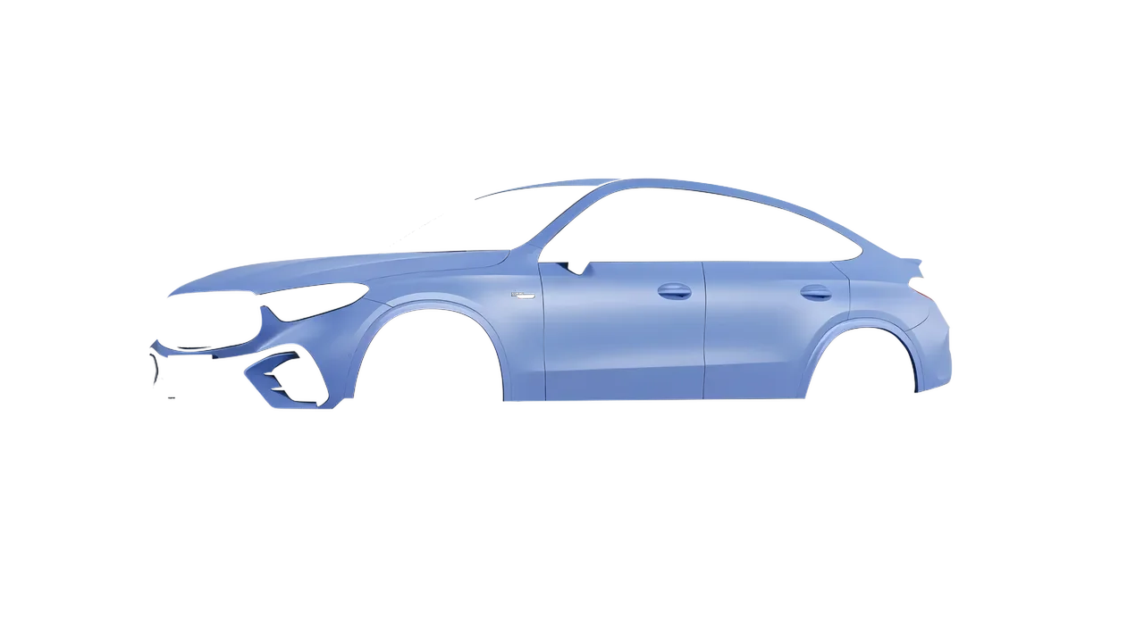 Mercedes-Benz Glc63 S AMG E Performance Coupe 2023 wrapped in Dreamline Blue (Avery Dennison SW900-616-O), front three-quarter view