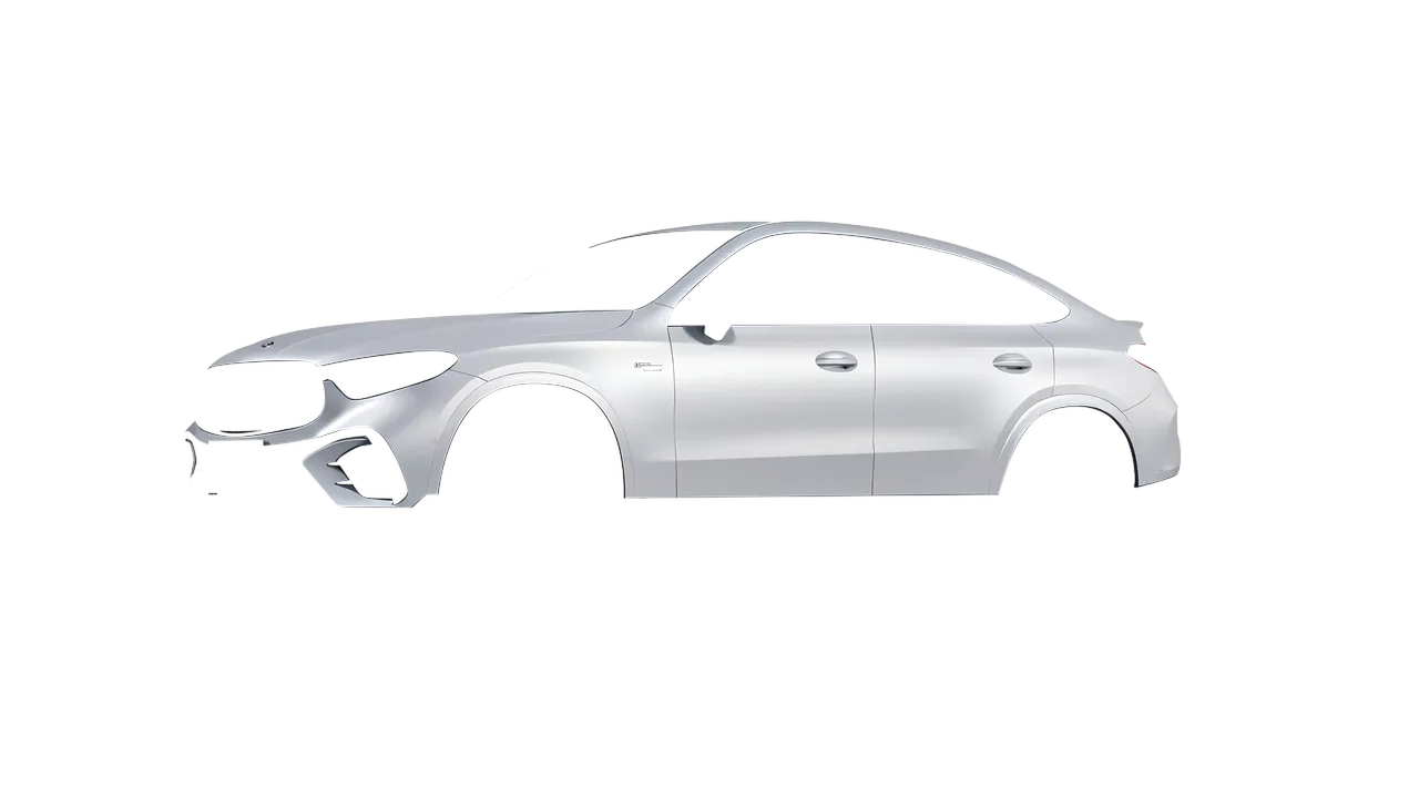 Mercedes-Benz Glc63 S AMG E Performance Coupe 2023 wrapped in Matte Silver (3M M21), front three-quarter view