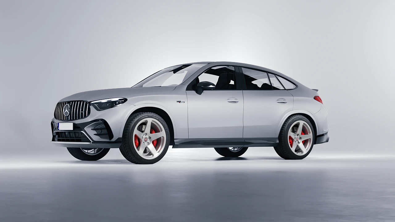 Mercedes-Benz Glc63 S AMG E Performance Coupe 2023 on HRE Performance Wheels 305M forged wheels, front three-quarter view