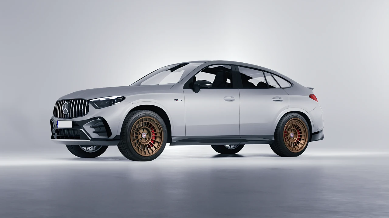Mercedes-Benz Glc63 S AMG E Performance Coupe 2023 on HRE Performance Wheels 515-GTM forged wheels, front three-quarter view