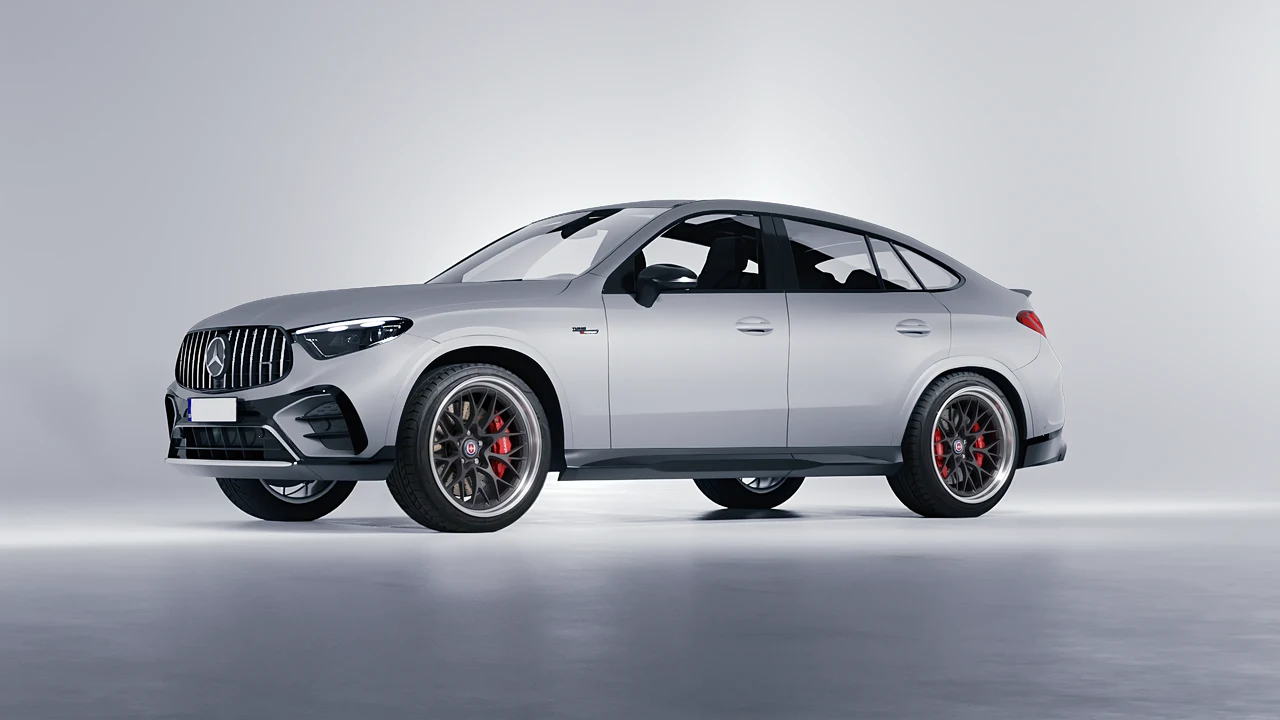 Mercedes-Benz Glc63 S AMG E Performance Coupe 2023 on HRE Performance Wheels 520 forged wheels, front three-quarter view