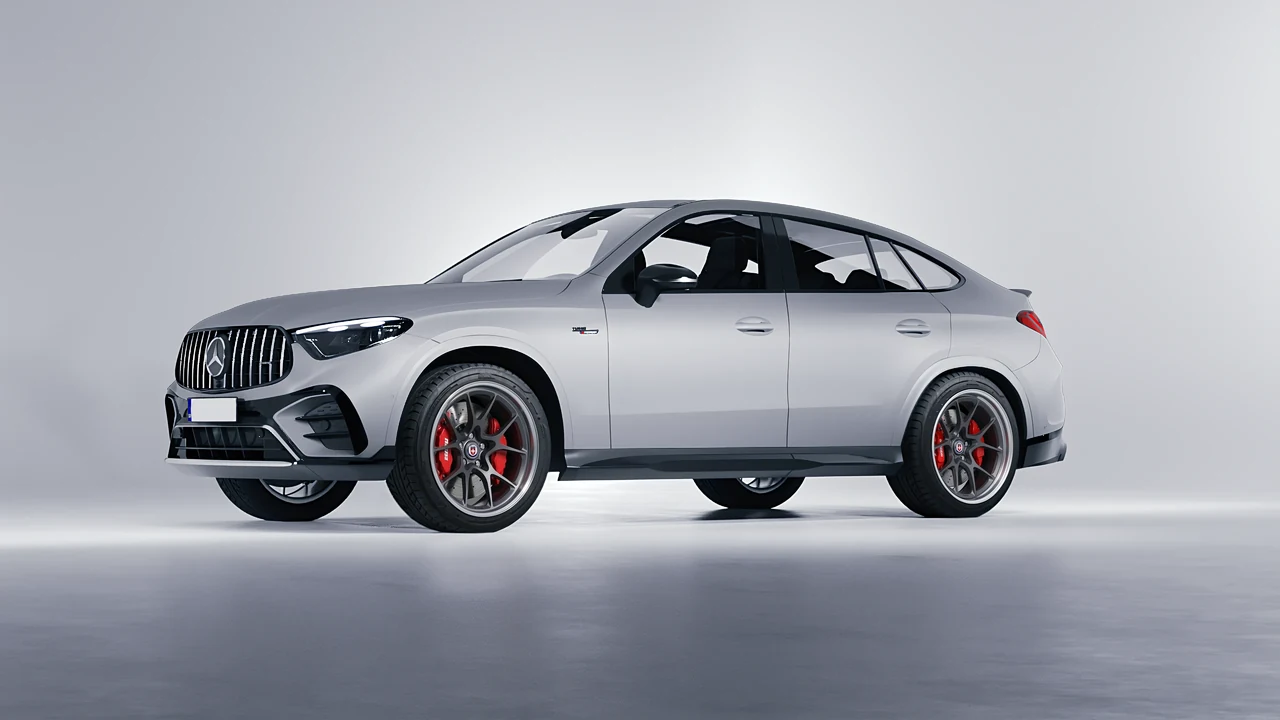 Mercedes-Benz Glc63 S AMG E Performance Coupe 2023 on HRE Performance Wheels 521 forged wheels, front three-quarter view