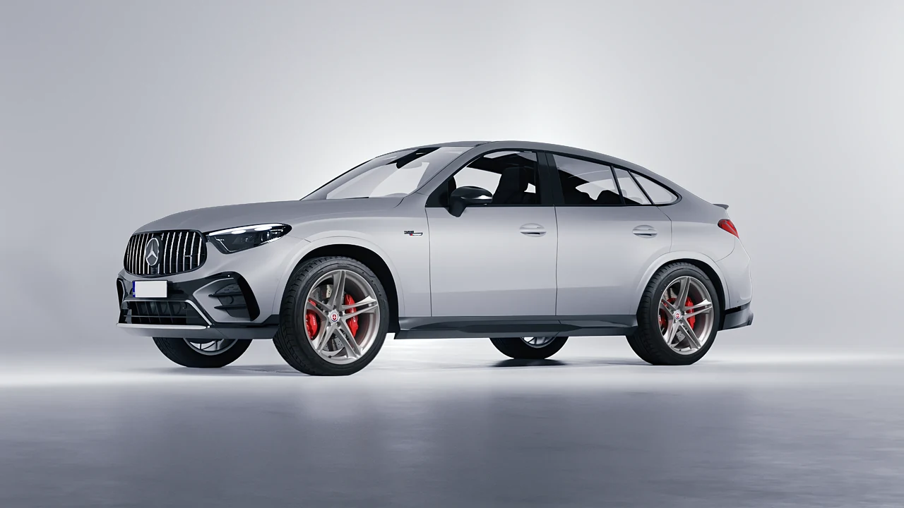Mercedes-Benz Glc63 S AMG E Performance Coupe 2023 on HRE Performance Wheels P207 forged wheels, front three-quarter view