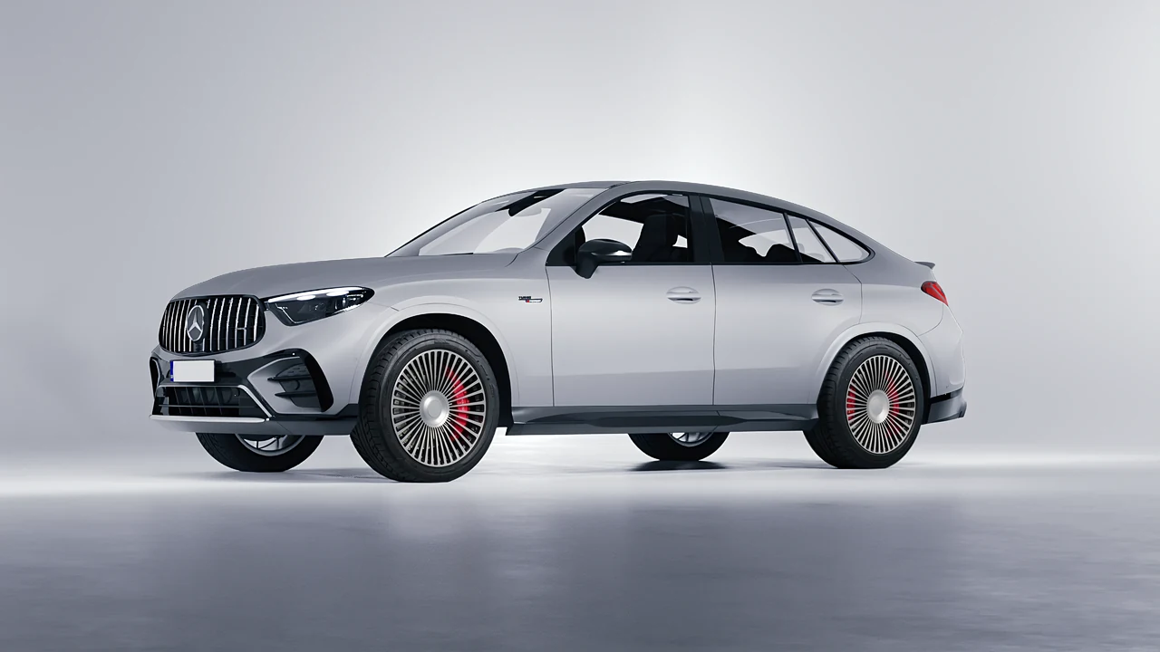 Mercedes-Benz Glc63 S AMG E Performance Coupe 2023 on RDB LA 50 forged wheels, front three-quarter view