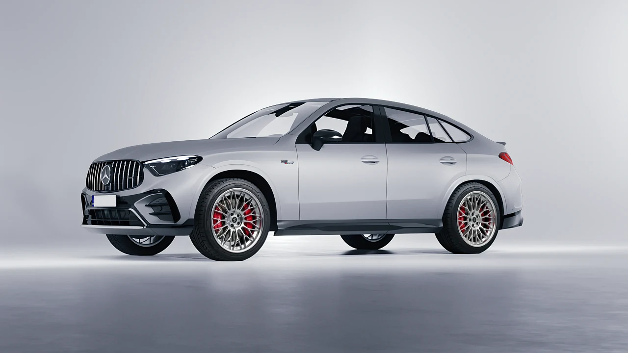 Mercedes-Benz Glc63 S AMG E Performance Coupe 2023 on RDB LA Signature forged wheels, front three-quarter view