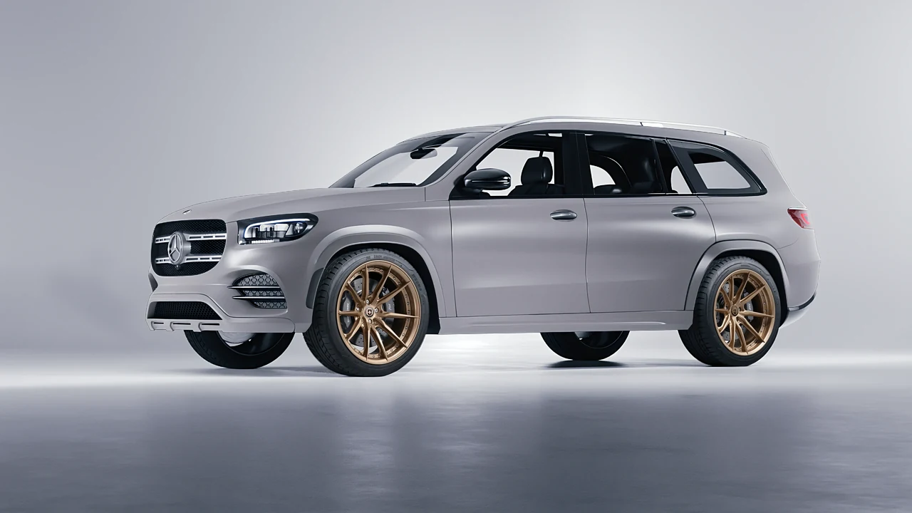 Mercedes-Benz GLS  Class 2023 on HRE Performance Wheels S104SC forged wheels, front three-quarter view