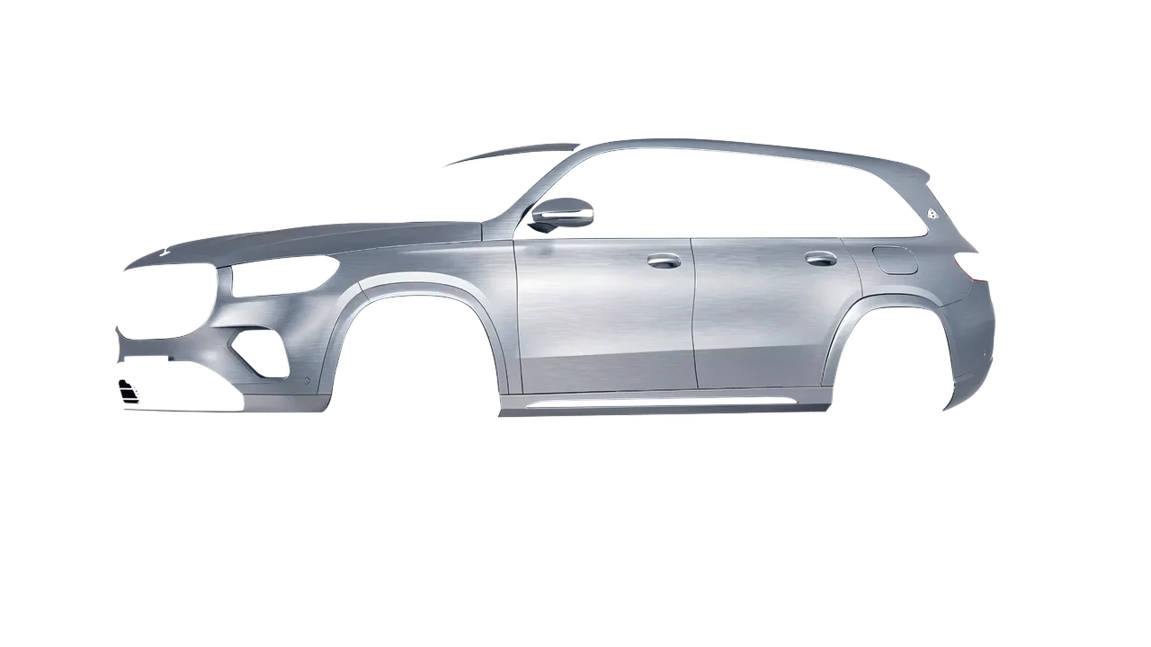 Mercedes-Benz Gls600 Maybach 2024 wrapped in Brushed Aluminum (Avery Dennison SW900-812-X), front three-quarter view