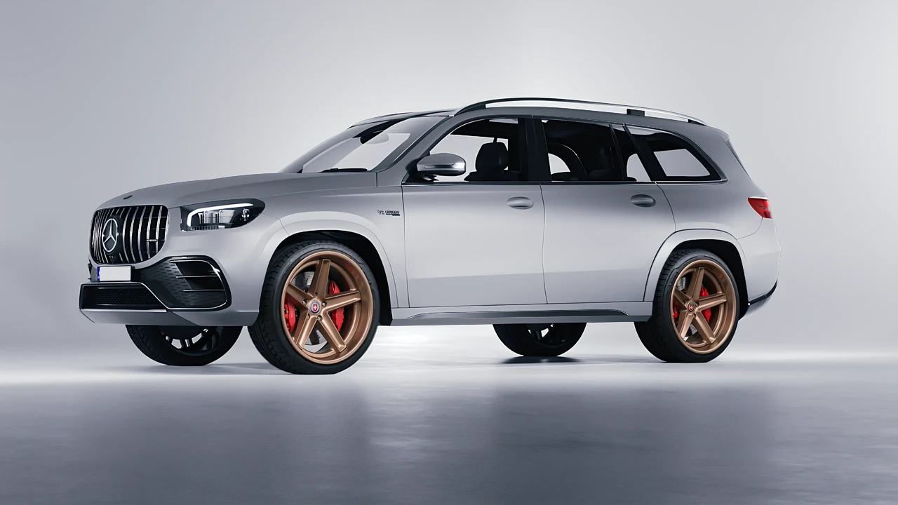 Mercedes-Benz Gls63 AMG 2024 on HRE Performance Wheels Tusk forged wheels, front three-quarter view