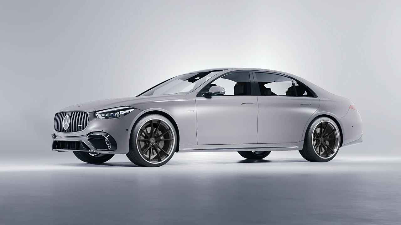 Mercedes-Benz S Class AMG 2023 on HRE Performance Wheels S104 forged wheels, front three-quarter view