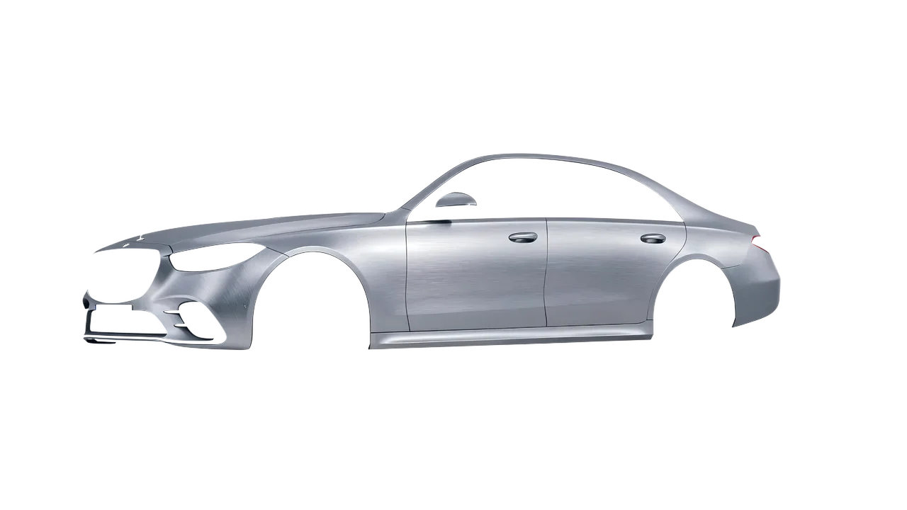 Mercedes-Benz S-Class AMG W223 2021 wrapped in Brushed Aluminum (Avery Dennison SW900-812-X), front three-quarter view