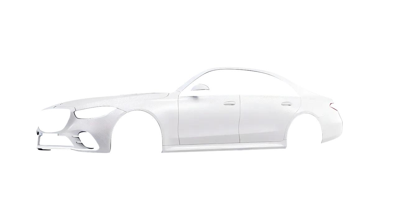Mercedes-Benz S-Class AMG W223 2021 wrapped in Carbon Fiber White (Avery Dennison SW900-115-X), front three-quarter view