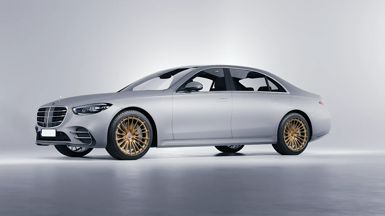 Mercedes-Benz S-Class AMG W223 2021 on HRE Performance Wheels S209H forged wheels, front three-quarter view
