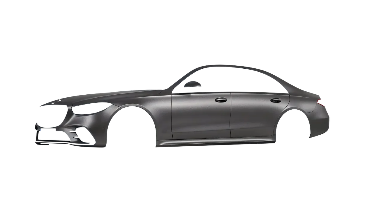 Mercedes-Benz S-Class AMG W223 2021 wrapped in Black Rock Grey (Avery Dennison SW900-823-M), front three-quarter view