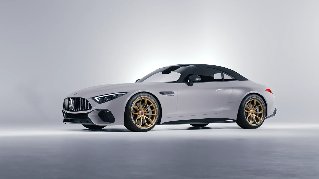 Mercedes-Benz SL Class AMG 2024 on HRE Performance Wheels S201H forged wheels, front three-quarter view