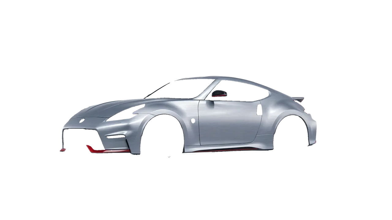 Nissan 370Z Nismo 2015 wrapped in Brushed Aluminum (Avery Dennison SW900-812-X), front three-quarter view