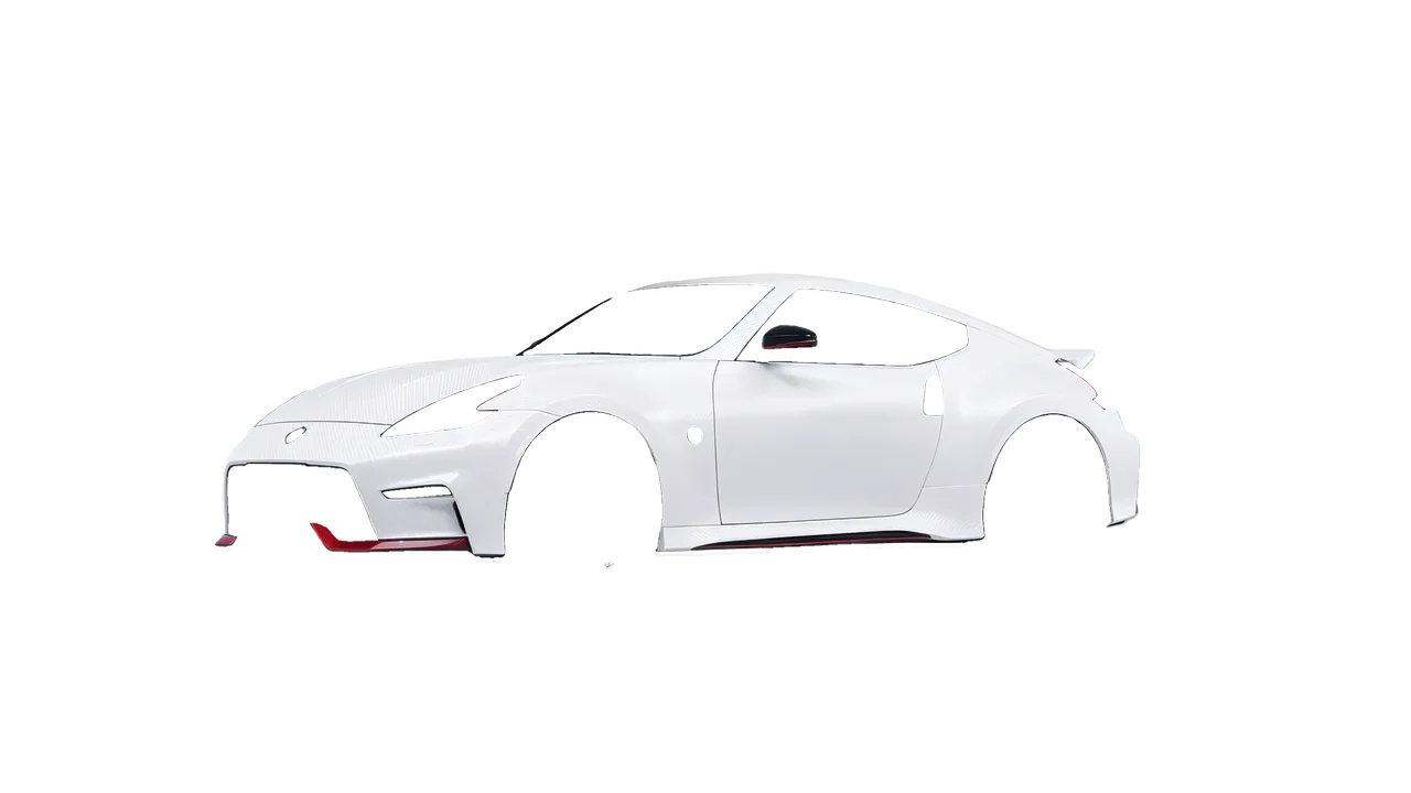 Nissan 370Z Nismo 2015 wrapped in Carbon Fiber White (Avery Dennison SW900-115-X), front three-quarter view