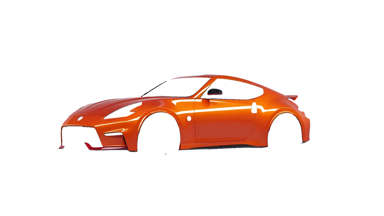 Nissan 370Z Nismo 2015 wrapped in Fiery Orange (3M G364), front three-quarter view