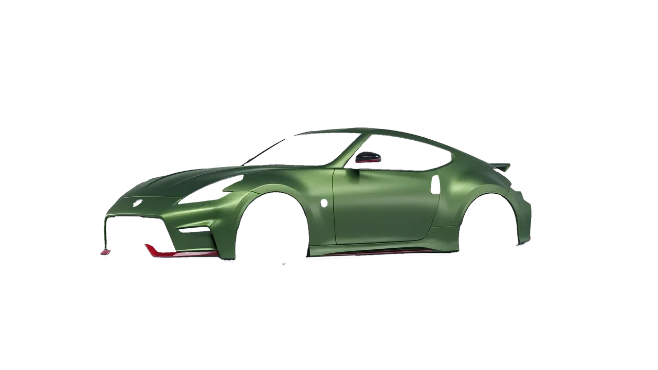 Nissan 370Z Nismo 2015 wrapped in Apple Green (Avery Dennison SW900-745-M), front three-quarter view