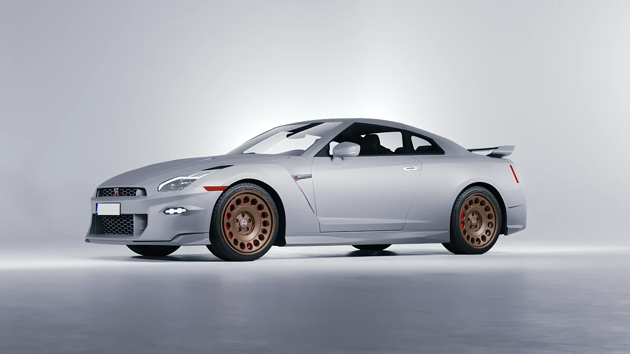 Nissan GT-R 2024 on HRE Performance Wheels 037-GTM forged wheels, front three-quarter view