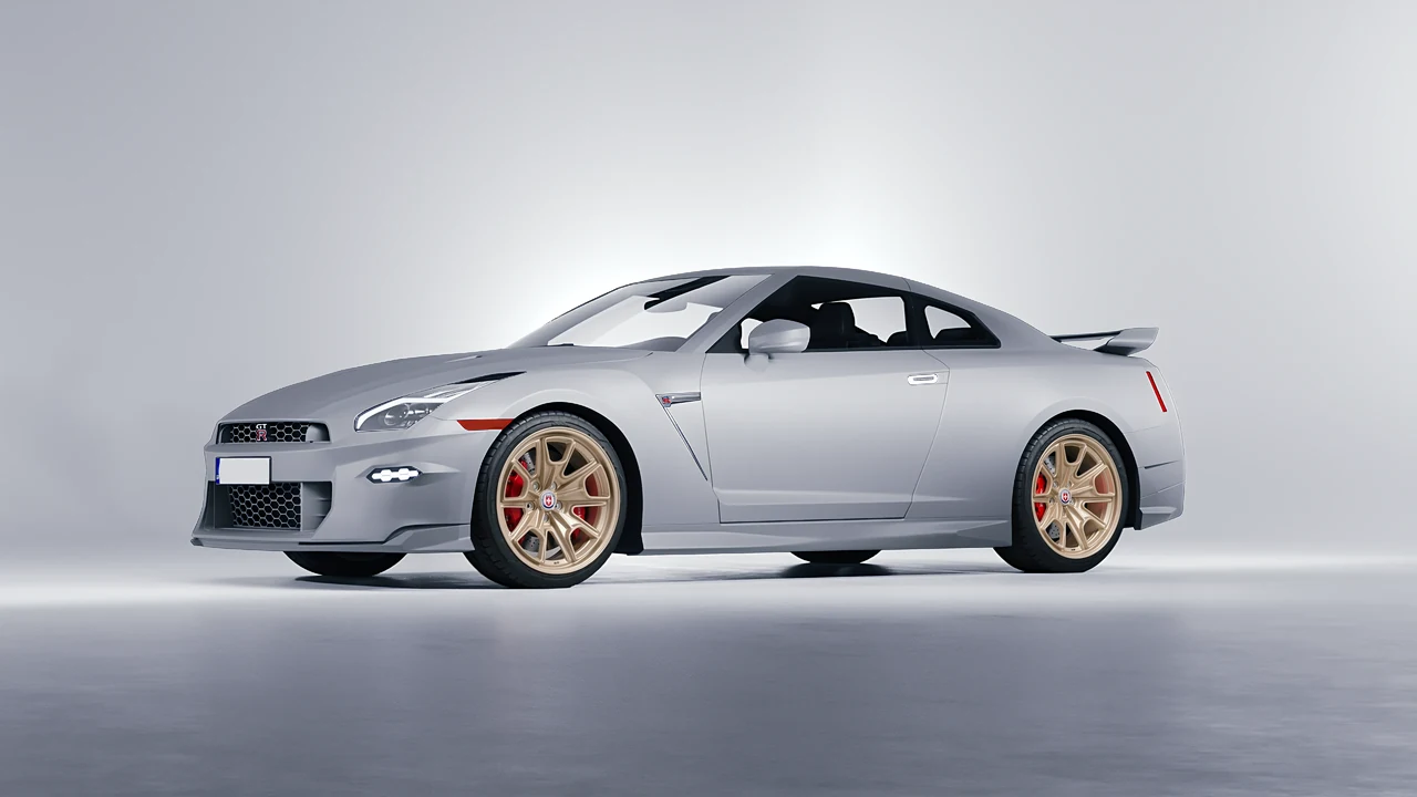 Nissan GT-R 2024 on HRE Performance Wheels 427M forged wheels, front three-quarter view
