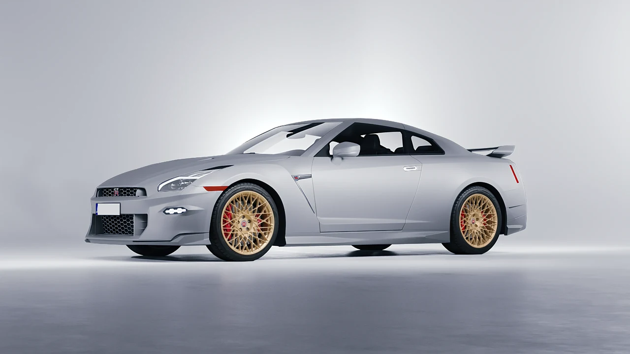Nissan GT-R 2024 on HRE Performance Wheels 501M forged wheels, front three-quarter view