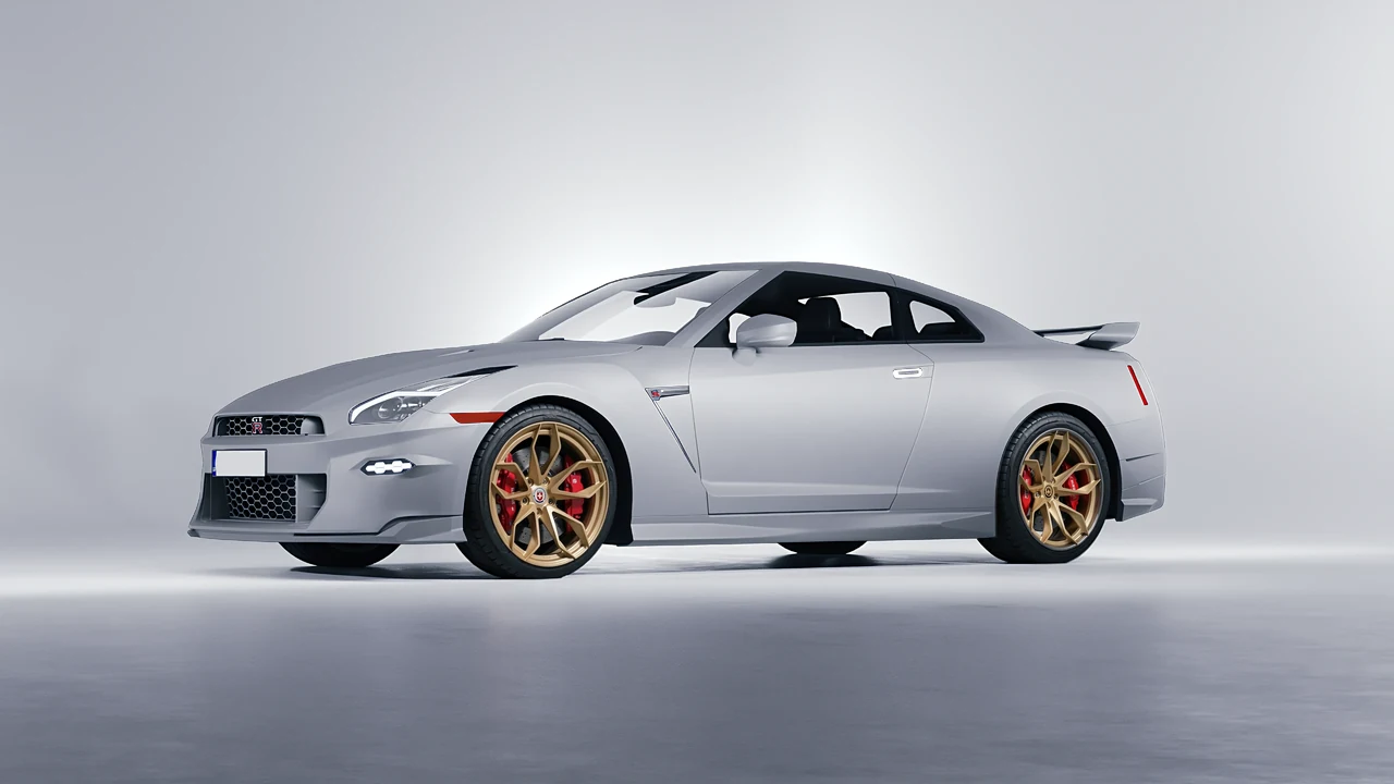 Nissan GT-R 2024 on HRE Performance Wheels S201H forged wheels, front three-quarter view
