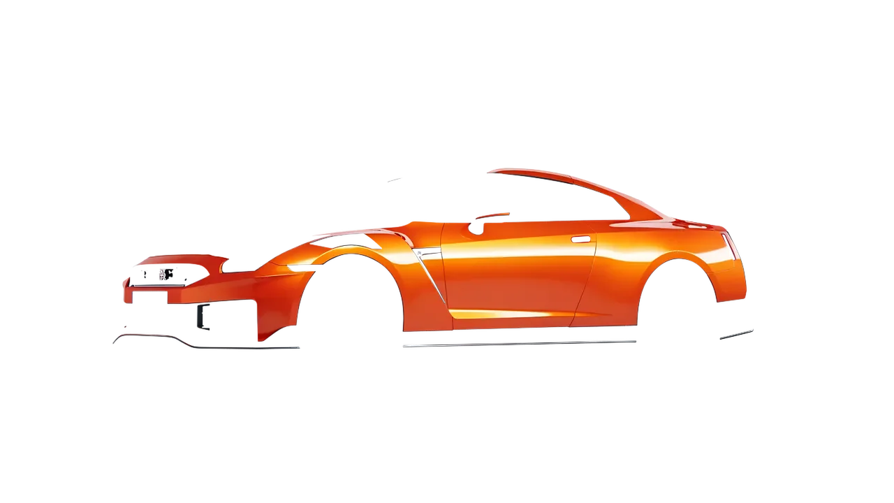 Nissan GT-R Nismo 2024 wrapped in Fiery Orange (3M G364), front three-quarter view
