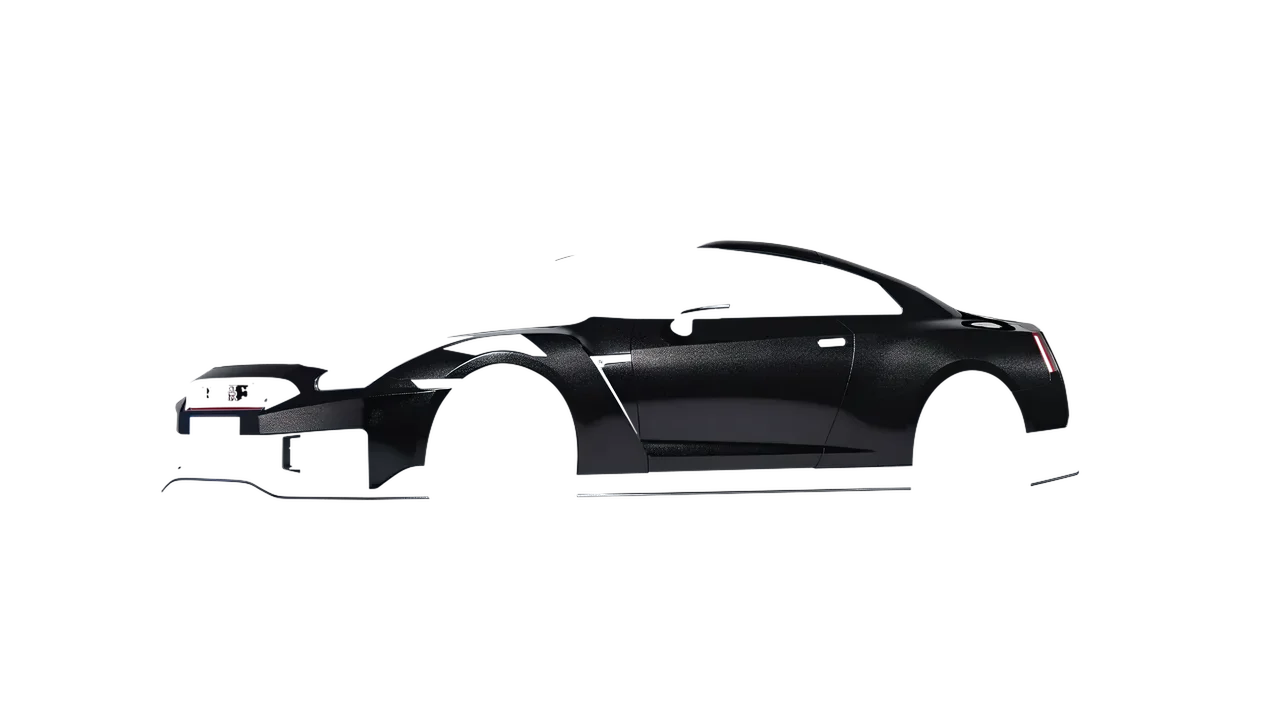 Nissan GT-R Nismo 2024 wrapped in Mystery Black (Avery Dennison SW900-184-M), front three-quarter view