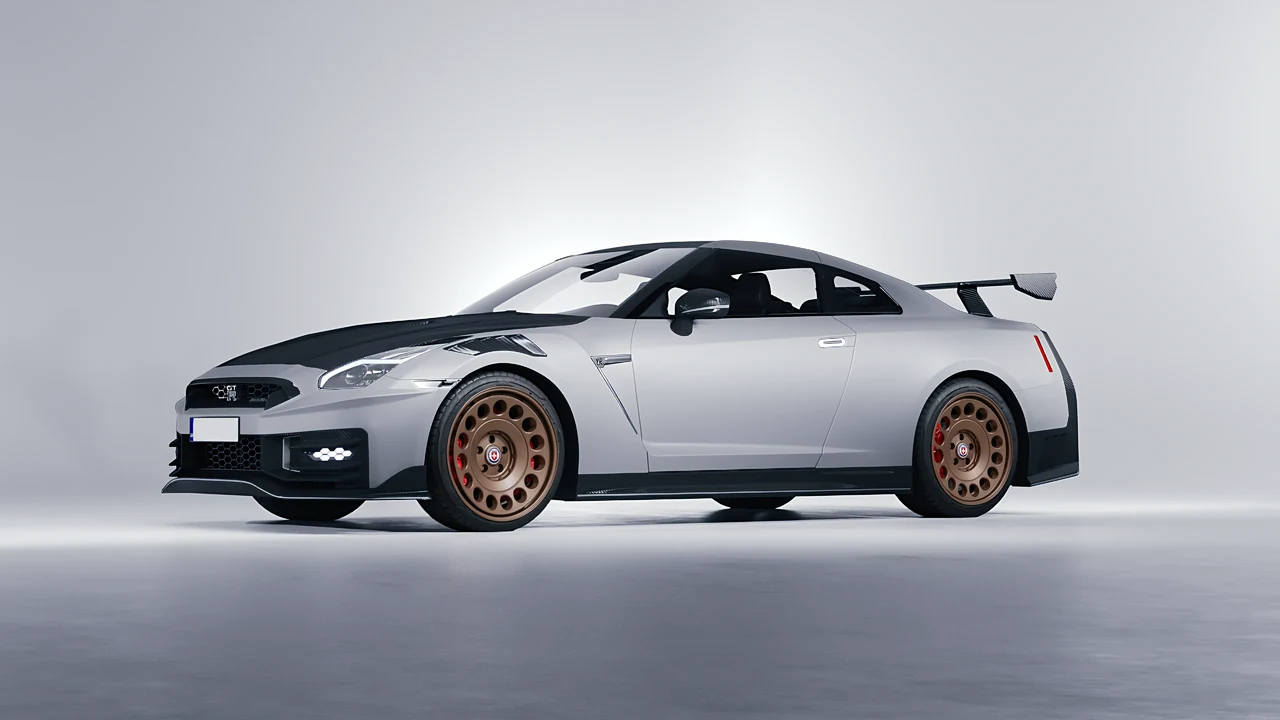 Nissan GT-R Nismo 2024 on HRE Performance Wheels 037-GTM forged wheels, front three-quarter view