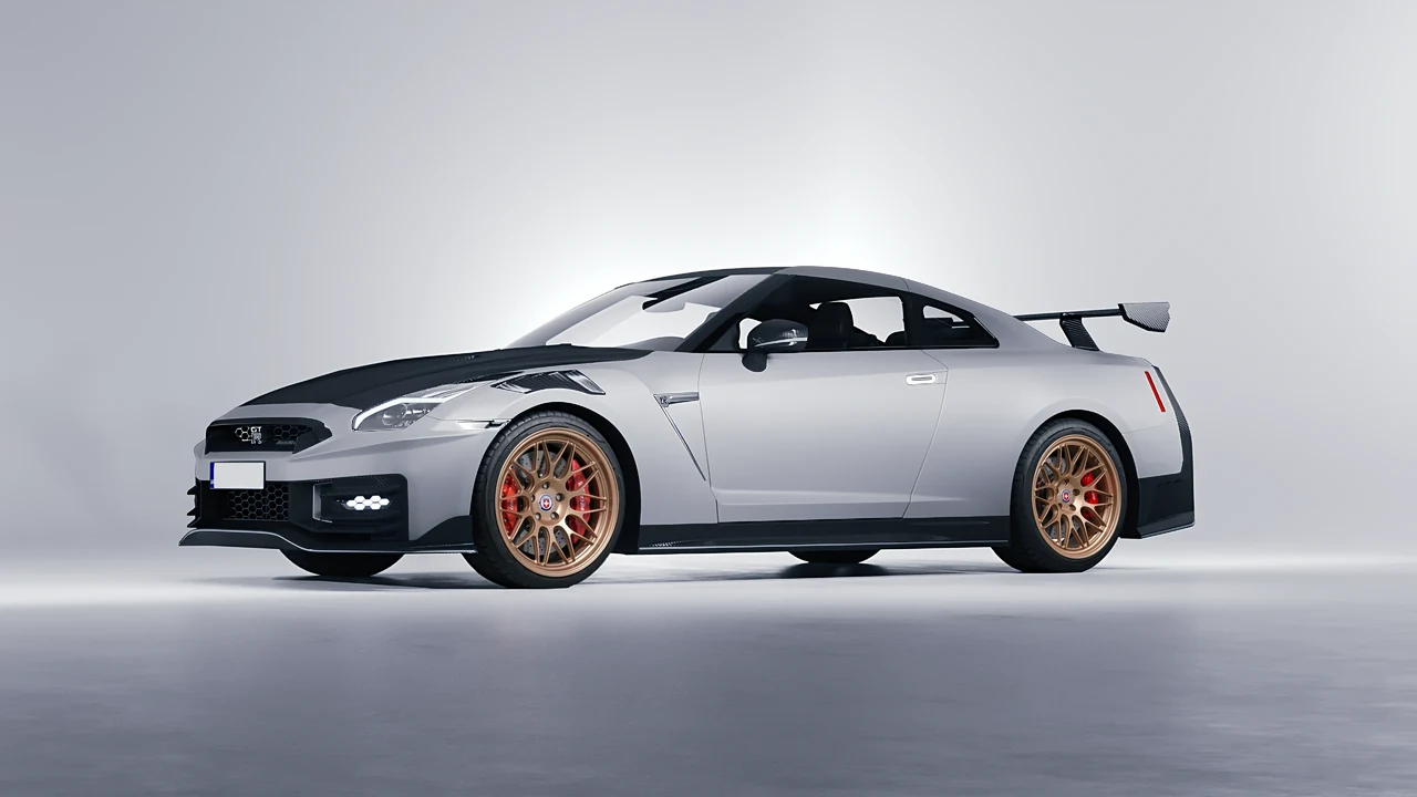 Nissan GT-R Nismo 2024 on HRE Performance Wheels 300-GTS forged wheels, front three-quarter view