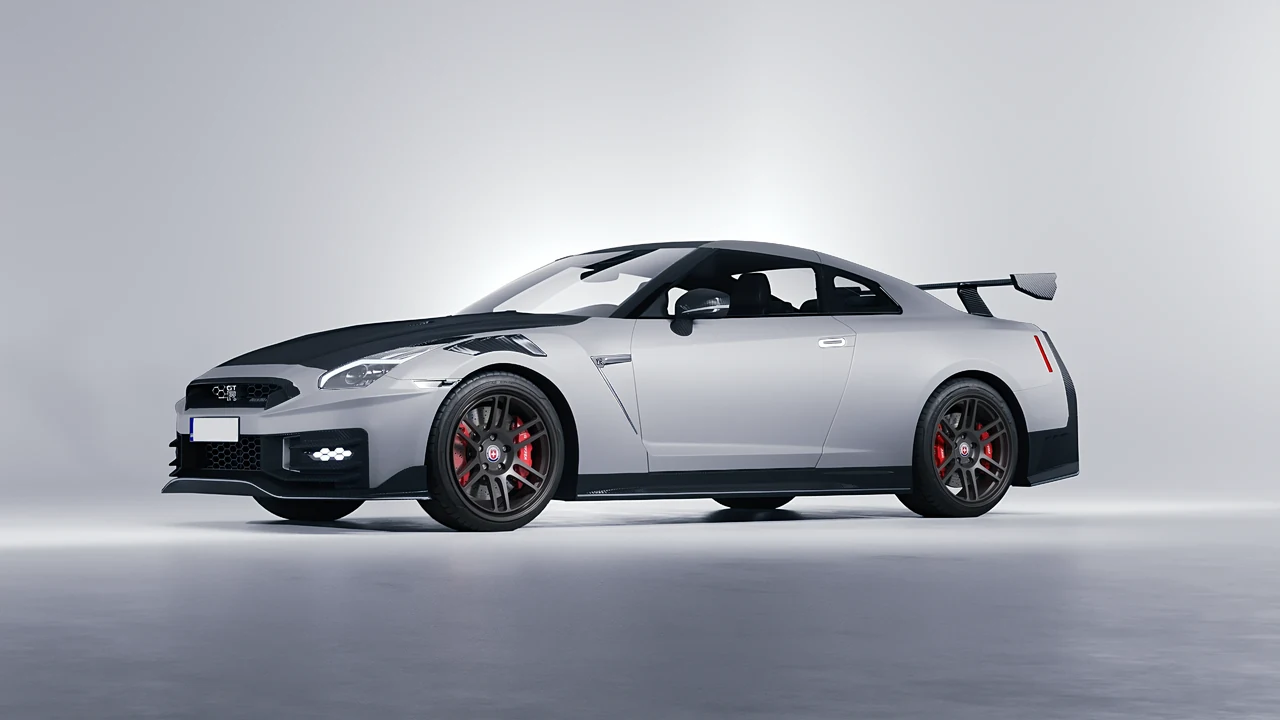 Nissan GT-R Nismo 2024 on HRE Performance Wheels 312-GT forged wheels, front three-quarter view