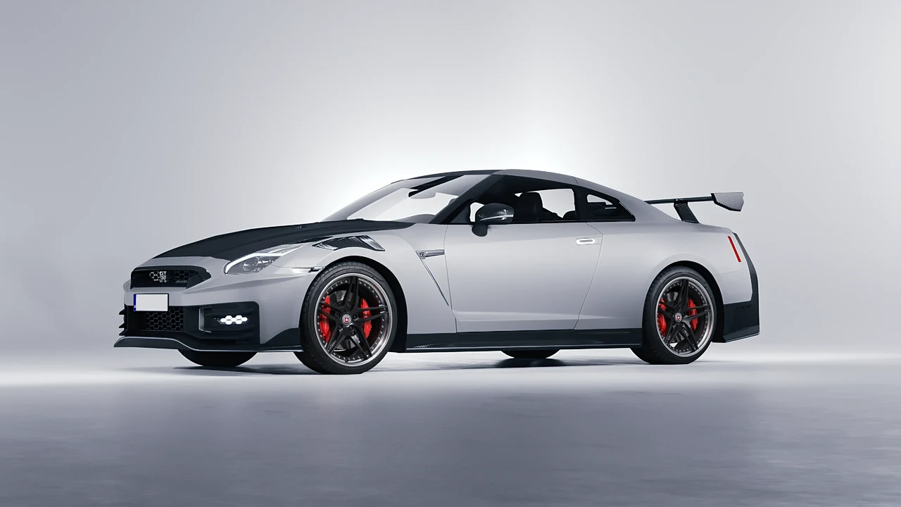 Nissan GT-R Nismo 2024 on HRE Performance Wheels S107 forged wheels, front three-quarter view