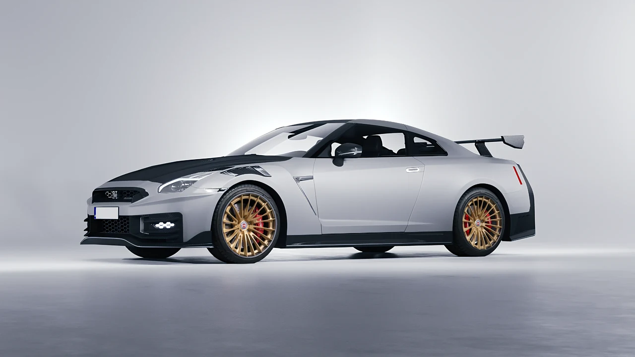 Nissan GT-R Nismo 2024 on HRE Performance Wheels S209H forged wheels, front three-quarter view
