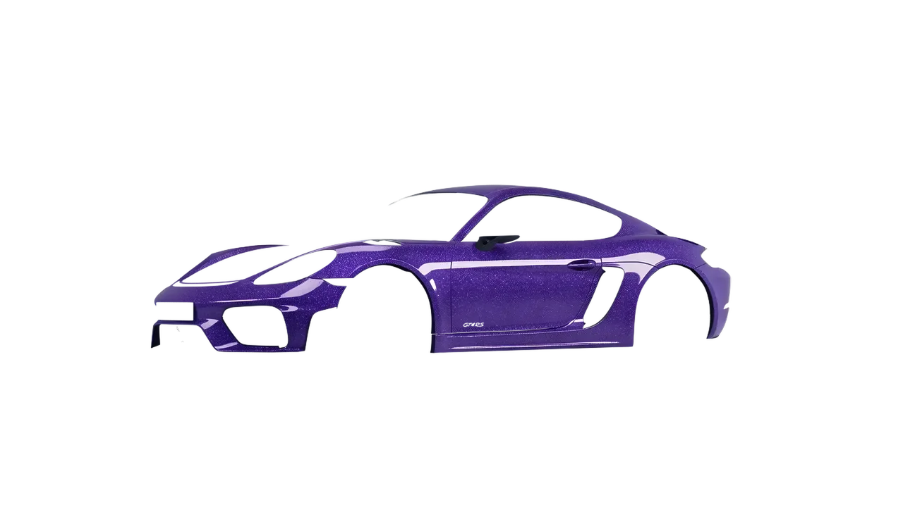 Porsche 718 Cayman GT4 RS 2022 wrapped in Purple (Avery Dennison SW900-587-D), front three-quarter view