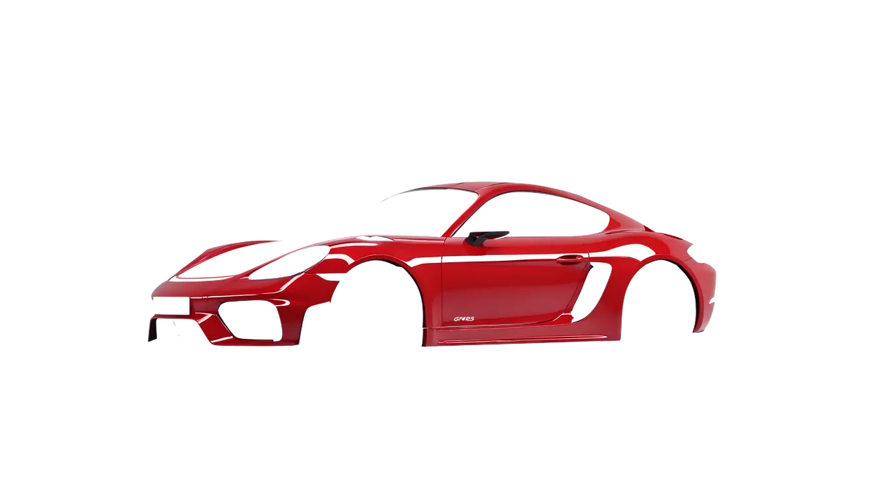 Porsche 718 Cayman GT4 RS 2022 wrapped in Hot Rod Red (3M G13), front three-quarter view