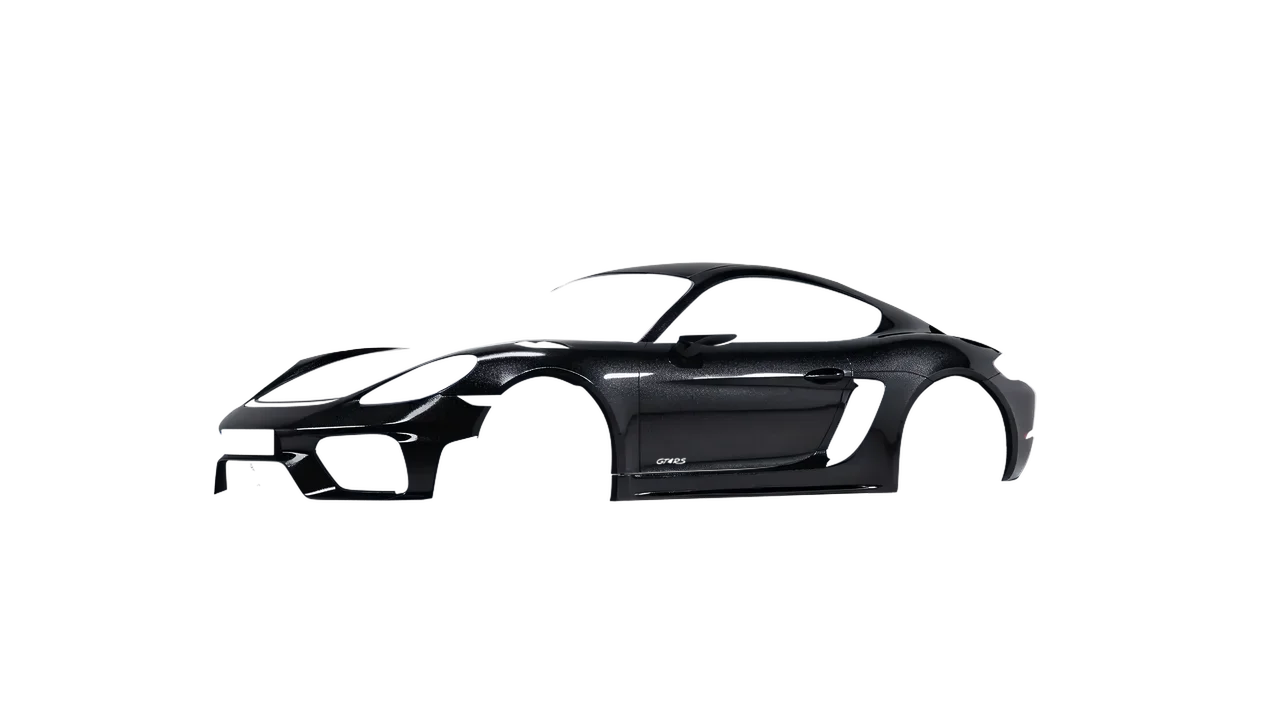 Porsche 718 Cayman GT4 RS 2022 wrapped in Mystery Black (Avery Dennison SW900-184-M), front three-quarter view