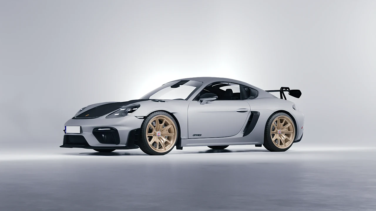 Porsche 718 Cayman GT4 RS 2022 on HRE Performance Wheels 427M forged wheels, front three-quarter view