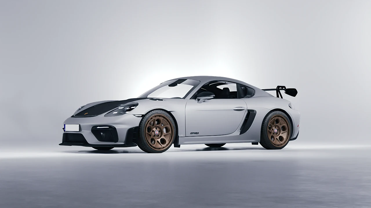 Porsche 718 Cayman GT4 RS 2022 on HRE Performance Wheels 454-GTM forged wheels, front three-quarter view