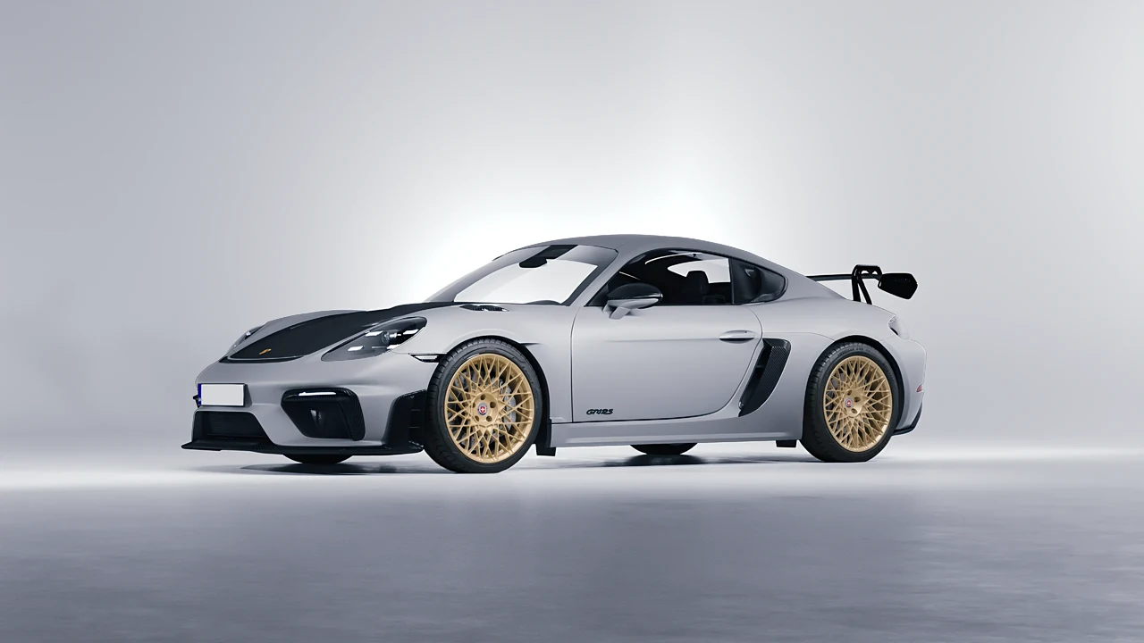 Porsche 718 Cayman GT4 RS 2022 on HRE Performance Wheels 501M forged wheels, front three-quarter view
