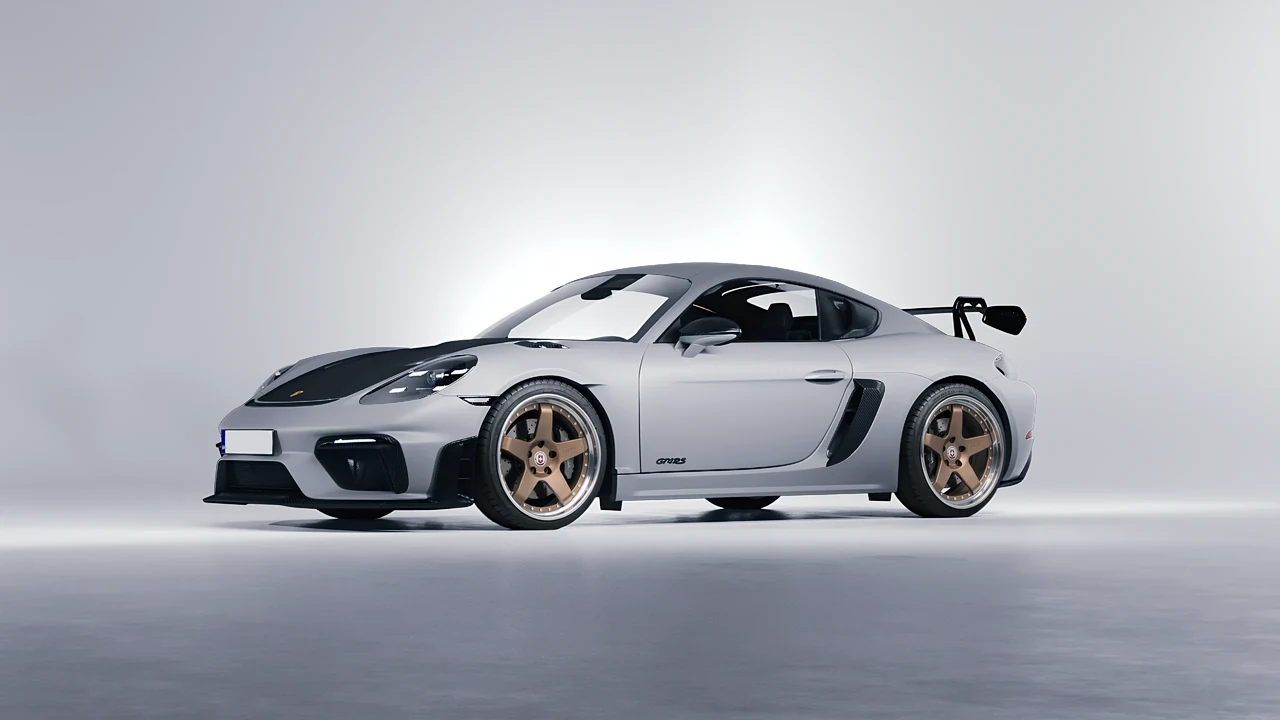 Porsche 718 Cayman GT4 RS 2022 on HRE Performance Wheels C105 forged wheels, front three-quarter view