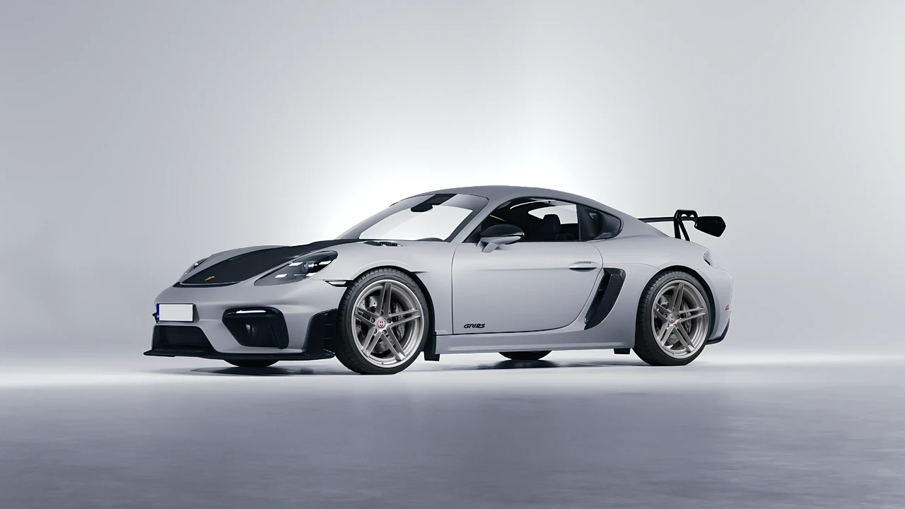 Porsche 718 Cayman GT4 RS 2022 on HRE Performance Wheels G-Code forged wheels, front three-quarter view