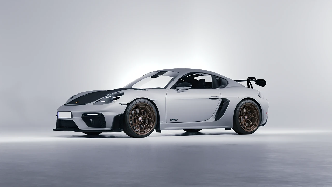 Porsche 718 Cayman GT4 RS 2022 on HRE Performance Wheels P301 forged wheels, front three-quarter view